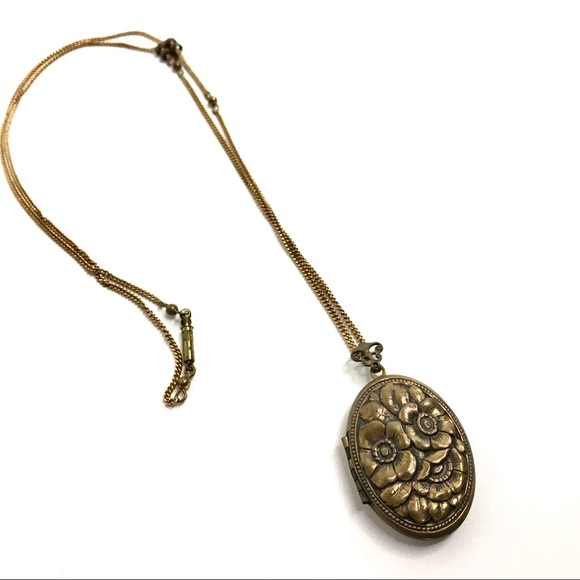 Brass Vintage Locket Long Slide Keepsake Necklace - Picture 5 of 8